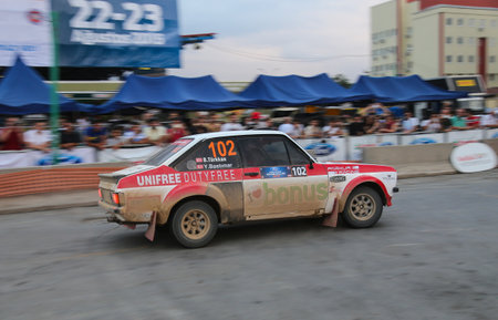 KOCAELI, TURKEY - AUGUST 22, 2015: Burak Turkkan with Ford Escort MK2 of Bonus Unifree Parkur Racing Team in special stage of Kocaeli Rally 2015のeditorial素材