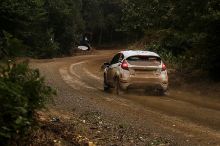 KOCAELI, TURKEY - AUGUST 23, 2015: Eytan Halfon with Ford Fiesta R2 in Kocaeli Rally 2015のeditorial素材