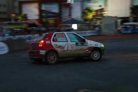 KOCAELI, TURKEY - AUGUST 22, 2015: Sinan Ozdil with Fiat Palio in special stage of Kocaeli Rally 2015のeditorial素材