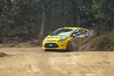 KOCAELI, TURKEY - AUGUST 22, 2015: Serpil Pak with Ford Fiesta R2 in Kocaeli Rally 2015のeditorial素材