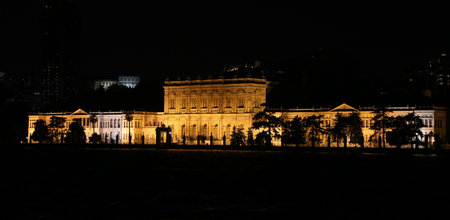 Dolmabahce Palace at night in Istanbul City, Turkeyのeditorial素材