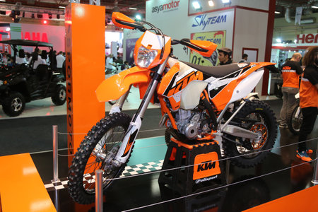 ISTANBUL, TURKEY - FEBRUARY 25, 2016: KTM 250 EXC F on display at Moto Bike Expo in Istanbul Exhibition Centerのeditorial素材