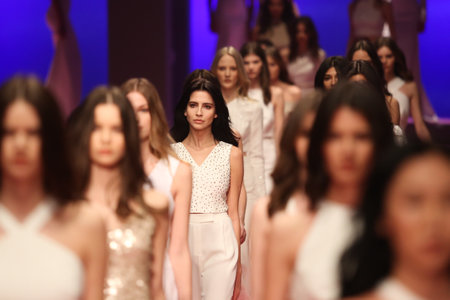 ISTANBUL, TURKEY - MARCH 01, 2016: Models walk after ADL Cengiz Abazoglu Catwalkのeditorial素材