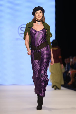 ISTANBUL, TURKEY - MARCH 16, 2016: A model showcases one of the latest creations of Selma State in Mercedes-Benz Fashion Week Istanbulのeditorial素材