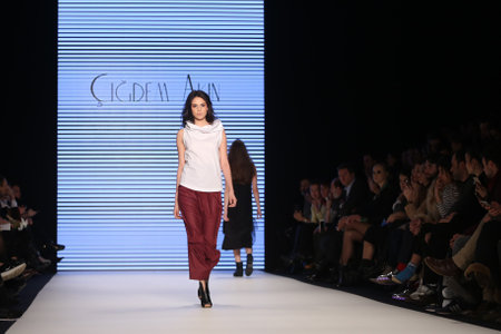 ISTANBUL, TURKEY - MARCH 16, 2016: A model showcases one of the latest creations of Cigdem Akin in Mercedes-Benz Fashion Week Istanbulのeditorial素材