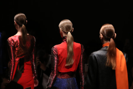 ISTANBUL, TURKEY - MARCH 17, 2016: Models showcase the latest creations of Sudi Etuz in Mercedes-Benz Fashion Week Istanbulのeditorial素材