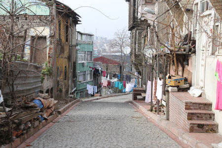 ISTANBUL, TURKEY - FEBRUARY 28, 2016: Empty street in Suleymaniye district on sunday. Suleymaniye is one of the oldest district in Istanbul.のeditorial素材