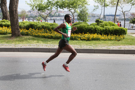 ISTANBUL, TURKEY - APRIL 24, 2016: Athlete is running in Old Town streets of Istanbul during...