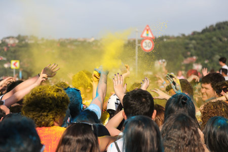 ISTANBUL, TURKEY - MAY 19, 2016: People have fun in colors during Color Up Run, Istanbulのeditorial素材
