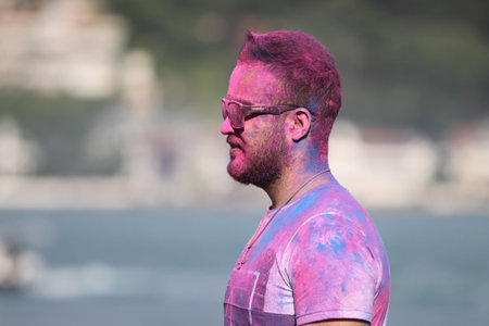 ISTANBUL, TURKEY - MAY 19, 2016: Boy have fun in colors during Color Up Run, Istanbulのeditorial素材