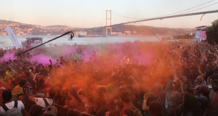 ISTANBUL, TURKEY - MAY 19, 2016: People have fun in colors during Color Up Run, Istanbulのeditorial素材