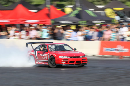 ISTANBUL, TURKEY - MAY 29, 2016: Mahmut Elbir drives Nissan 200SX S14A of All Star Drift Team in...