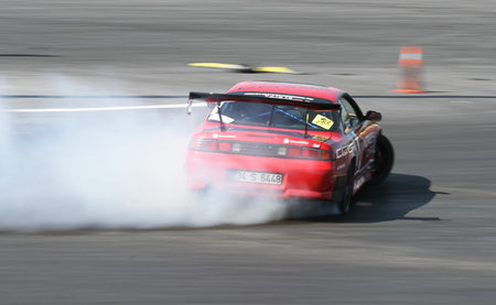 ISTANBUL, TURKEY - MAY 29, 2016: Mahmut Elbir drives Nissan 200SX S14A of All Star Drift Team in...