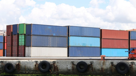 Containers waiting to transfer in a port