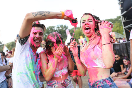 ISTANBUL, TURKEY - AUGUST 06, 2016: People have fun during Life in Color the Big Bang tour in...