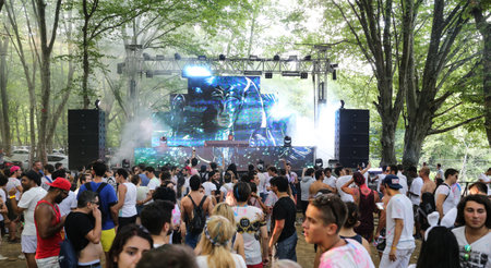 ISTANBUL, TURKEY - AUGUST 06, 2016: People have fun during Life in Color the Big Bang tour in Istanbul Life Parkのeditorial素材