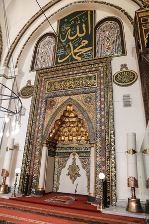 BURSA, TURKEY - JULY 23, 2016: Inside of Grand Mosque of Bursa. Mosque was built in 1399 and has 20 domes, 2 minarets.のeditorial素材