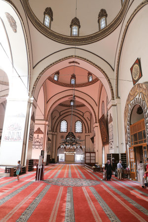 BURSA, TURKEY - JULY 23, 2016: Inside of Grand Mosque of Bursa. Mosque was built in 1399 and has 20 domes, 2 minarets.のeditorial素材