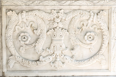 Carved Symbols on a White Marble in Istanbulの写真素材