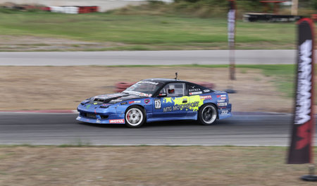 IZMIT, TURKEY - AUGUST 28, 2016: Timur Pomak drives Nissan 200SX S13 of MTG Motorsport Team in Apex Masters Turkish Drift Series Izmit Race.のeditorial素材