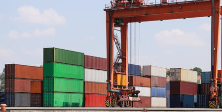 Containers waiting to transfer in a port