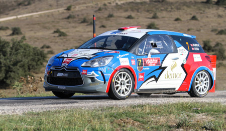 ESKISEHIR, TURKEY - SEPTEMBER 03, 2016: Ahmet Burkay drives Citroen DS3 R3T of BC Vision Motorsport Team in Eskisehir Rallyのeditorial素材