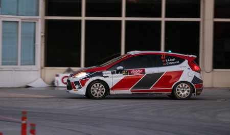 ESKISEHIR, TURKEY - SEPTEMBER 03, 2016: Emrah Ali Baso drives Ford Fiesta R1 in special stage of Eskisehir Rallyのeditorial素材