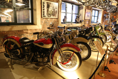 ISTANBUL, TURKEY - JULY 29, 2016: Classic motorcycles in Rahmi M. Koc Industrial Museum. Koc museum...