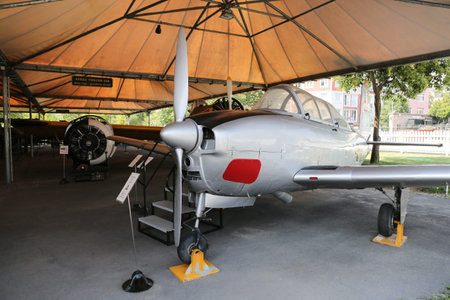 ISTANBUL, TURKEY - JULY 29, 2016: Beechcraft T34 Mentor Airplane in Rahmi M. Koc Industrial Museum....