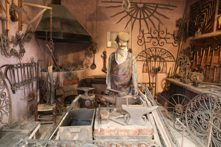 ISTANBUL, TURKEY - JULY 29, 2016: Old smithy recreation in Rahmi M. Koc Industrial Museum. Koc museum is industrial Museum dedicated to history of transport, industry and communicationsのeditorial素材
