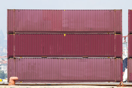 Containers waiting to transfer in a port