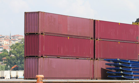 Containers waiting to transfer in a port