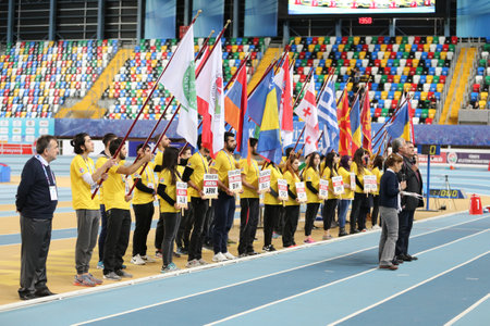 ISTANBUL, TURKEY - FEBRUARY 12, 2017: Opening ceremony of Balkan Junior Indoor Championshipsのeditorial素材