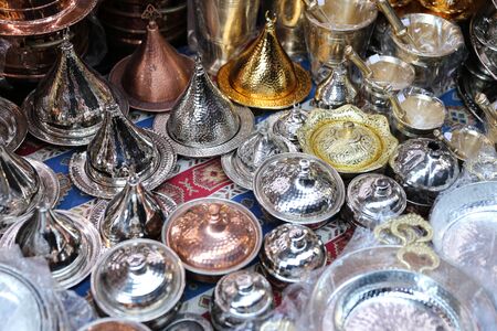 Traditional Turkish coffee sets with metal carvingの写真素材