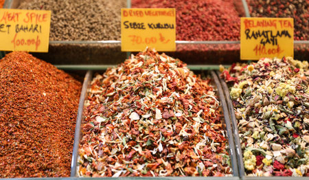 Teas in Spice Bazaar, Istanbul City, Turkeyの写真素材