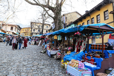 BURSA, TURKEY - MARCH 18, 2017: People shopping in old Ottoman village Cumalikizik in Bursa City. Village located 10 kilometers east of the city of Bursa, at the foot of Mount Uludag.のeditorial素材