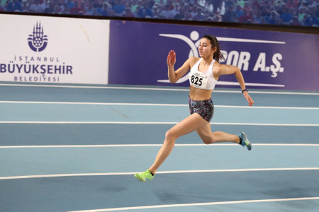 ISTANBUL, TURKEY - JANUARY 29, 2017: Athlete Irem Dinler running during Turkish Athletic Federationのeditorial素材