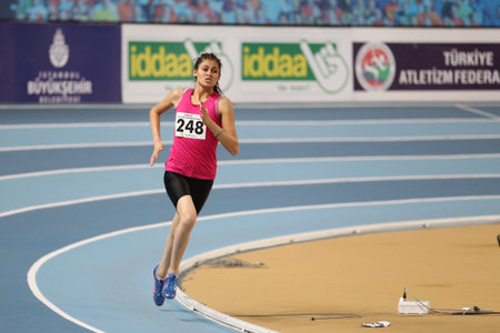 ISTANBUL, TURKEY - FEBRUARY 05, 2017: Athlete Dilara Yeni running during Turkcell Turkish Youth...