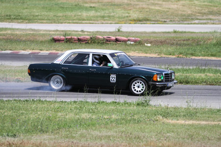 KOCAELI, TURKEY - MAY 14, 2017: Drift car performs show during Turkish Touring Car Championships.