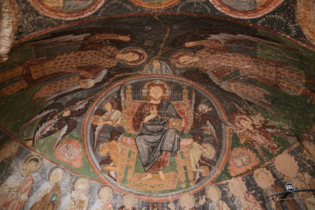 Ancient Frescos in Cross Church, Cappadocia, Turkeyのeditorial素材