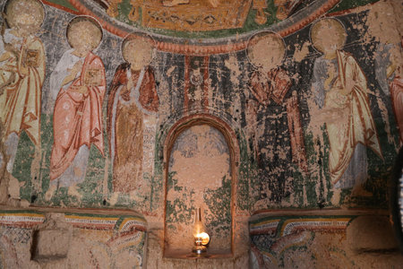 Ancient Frescos in Cross Church, Cappadocia, Turkeyのeditorial素材