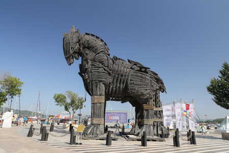 CANAKKALE, TURKEY - JULY 02, 2017: Trojan Horse in Canakkale City. Horse used in movie troy and on display in Canakkale city.のeditorial素材