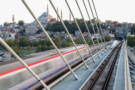 Golden Horn Metro Bridge in Istanbul City, Turkeyの写真素材