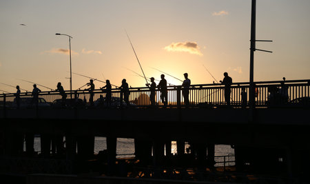Fishermans in Istanbul City, Turkey