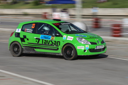 CANAKKALE, TURKEY - JULY 01, 2017: Murat Soycopur drives Renault Clio R3 of GP Garage My Team in Rally Troiaのeditorial素材
