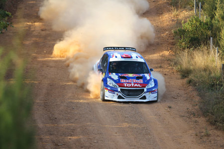 ISTANBUL, TURKEY - SEPTEMBER 09, 2017: Yagiz Avci drives Peugeot 208 T16 R5 of Neo Motorspor Team in...