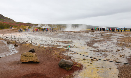 Strokkur Geysir in Haukadalur Valley Area, Icelandの写真素材