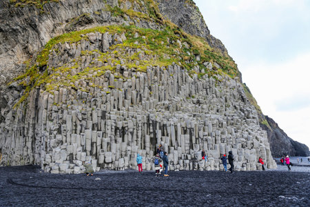 Reynisfjall mountain near Black Sand Beach, Vik Town in Icelandのeditorial素材