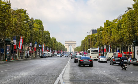 PARIS, FRANCE - SEPTEMBER 26, 2017: Traffic in Avenue des Champs Elysees, Paris City.
