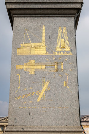 Pedestal of Luxor Obelisk in Place de la Concorde, Paris City, Franceのeditorial素材